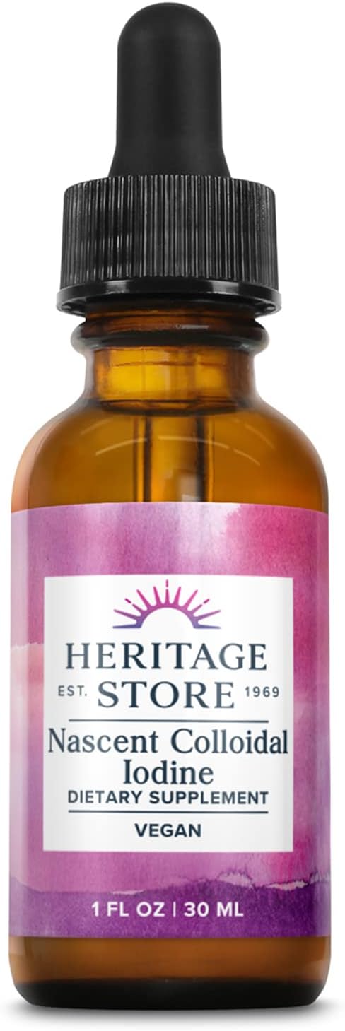 Heritage Store Nascent Colloidal Iodine Drops 246mcg Liquid Supplement with Nascent Iodine from Atlantic Kelp Bioavailable Vegan Approx. 480 Servings 1oz