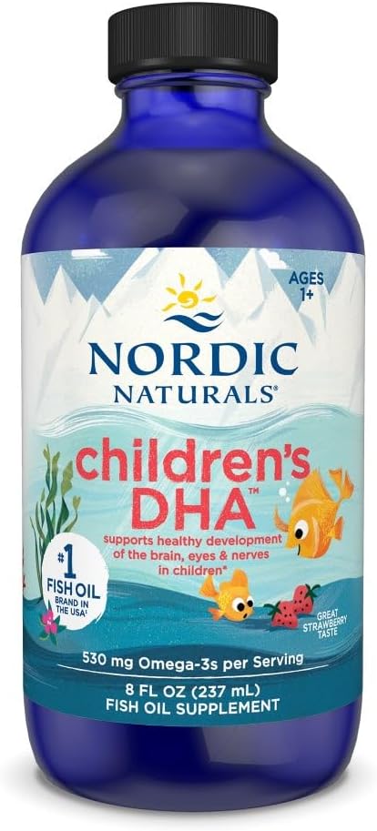 Nordic Naturals Children’s DHA Strawberry - 8 oz for Kids - 530 mg Omega-3 with EPA &amp DHA - Brain Development &amp Function - Non-GMO - 96 Servings