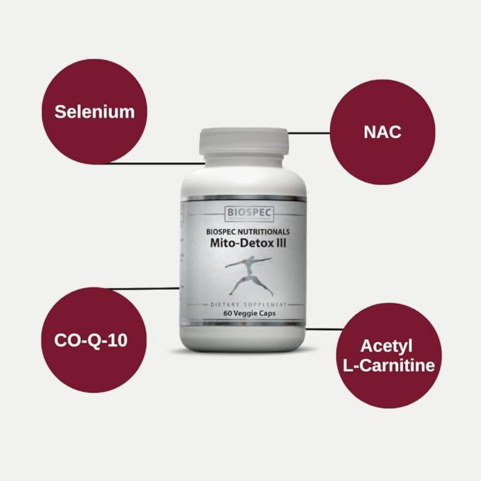 BIOSPEC NUTRITIONALS Mito-Detox III - N-Acetyl Cysteine (NAC) Acetyl L-Carnitine Alpha Lipoic Acid (ALA) Co-Q-10