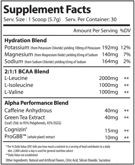 Alpha Supps Amino NRG+ BCAA Amino Energy Recovery Powder - Hydration Blend with Electrolytes - Focus Blend for Optimal Performance Support in Men &amp Women (30 Servings Fruit Burst)