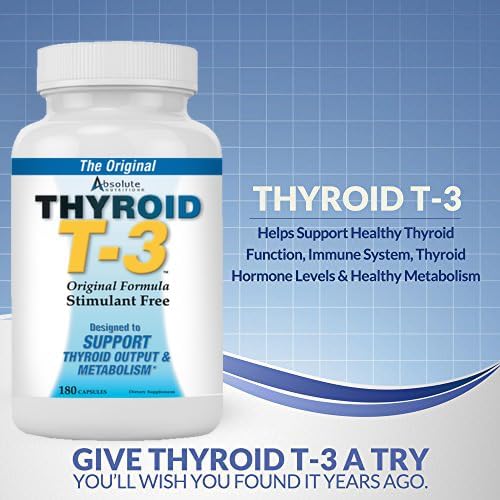 Absolute Nutrition Thyroid T-3 Radical Metabolic Booster Energy &amp Focus Unflavored Thyroid Support Formula Capsules Natural Metabolism Booster Support Healthy Thyroid Function 180 Capsules