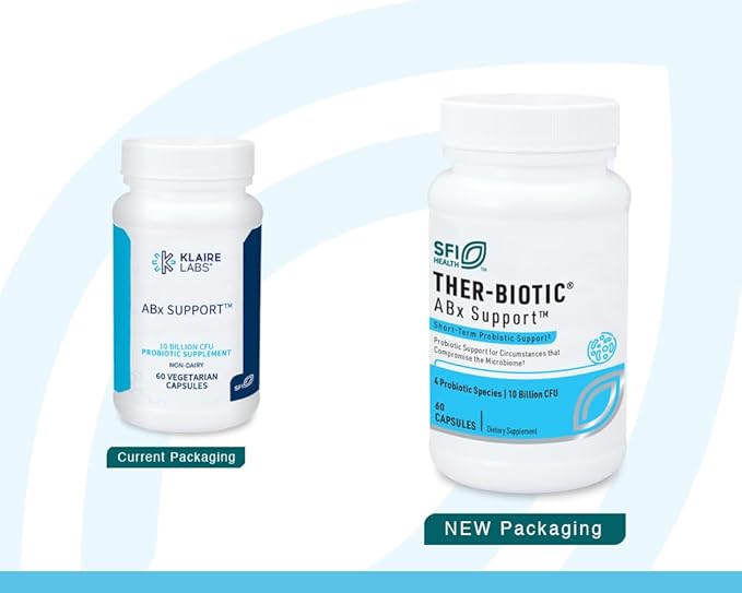 Klaire Labs SFI Health ABX Support Probiotic - 10 Billion CFU Supplement for Support During Antibiotic Therapy Hypoallergenic &amp Non-Dairy (2 Pack 28 Capsules)