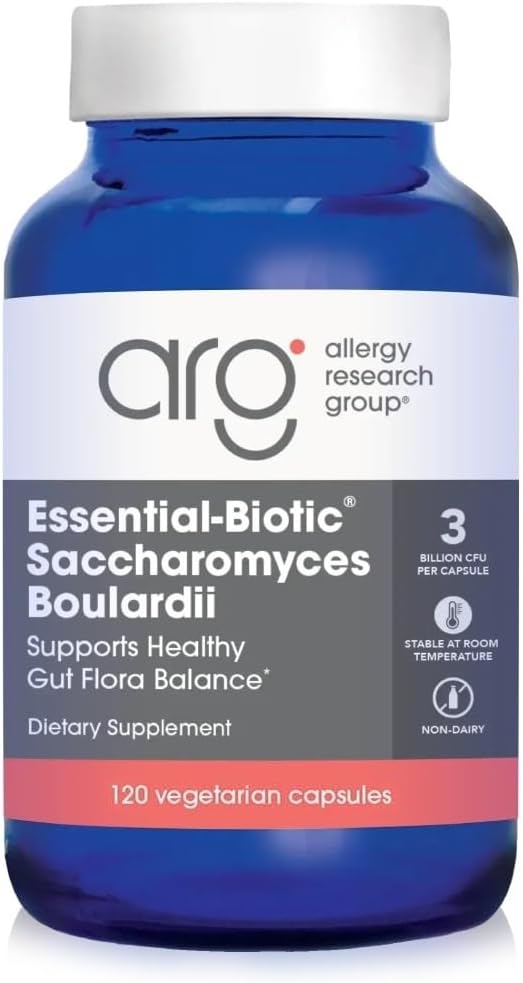 Allergy Research Group Essential-Biotic Saccharomyces Boulardii 450mg Probiotic Supplement - S. Boulardii Probiotic Yeast Friendly Bacteria Establishment GI Tract Support - 120 Count