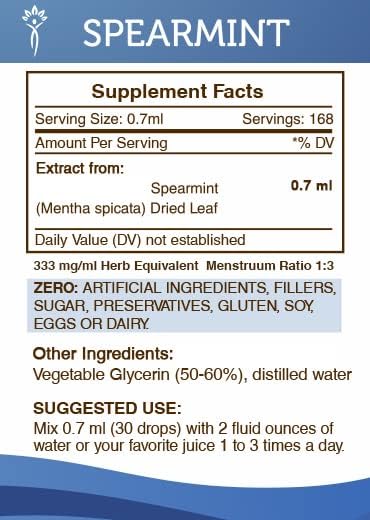 Secrets of the Tribe Spearmint Alcohol-Free Liquid Extract Spearmint (Mentha spicata) Dried Leaf Tincture Supplement (4 FL OZ)