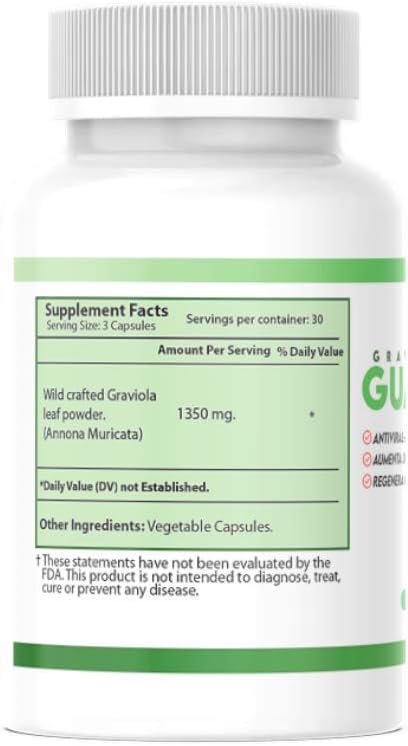 Nutrisalud Products Capsulas de Guanabana Extra potente 1350mg per Serving. Set de 2 frascos con 90 Cap c/u. Aumenta Defensas Anti Inflamatorio Mejora Presion Arterial Regenera Celulas.