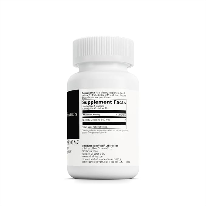 DAVINCI Laboratories - N-Acetyl Cysteine 500 mg - an Amino Acid Supplement to Support Immune System Function and Lung Health - Vegetarian Gluten-Free - 90 Capsules