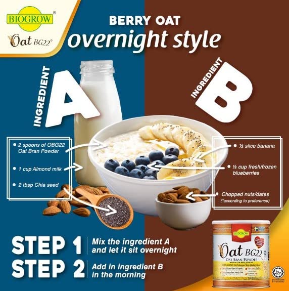 BIOGROW Oat BG22 Oat Bran Powder 480g - Each serving contains 20% oat beta-glucan with high molecular weight (2200 kDa) which ensures the formation of a thick viscous gel in the intestines.