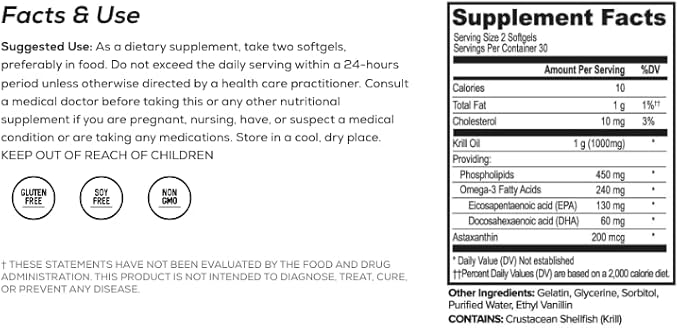 ONNIT Antarctic Krill Oil Soft Gels IGEN™ Non-GMO Tested Dietary Supplement with Omega-3s EPA Astaxanthin &amp Phospholipids for Cognitive Cardiovascular &amp Joint Health 1000mg Per Serving 6