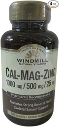 Windmill Calcium Magnesium and Zinc Tablets 100 Tablets (Pack of 4)