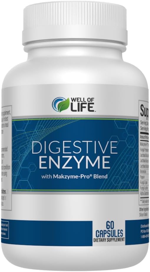 Well of Life Digestive Enzyme: 700mg 60 Vegetarian Capsules Enhance Digestive Health Nutrient Absorption &amp Gut Health Lactobacillus Bromelain Papain &amp More All-Natural Vegan Made in U