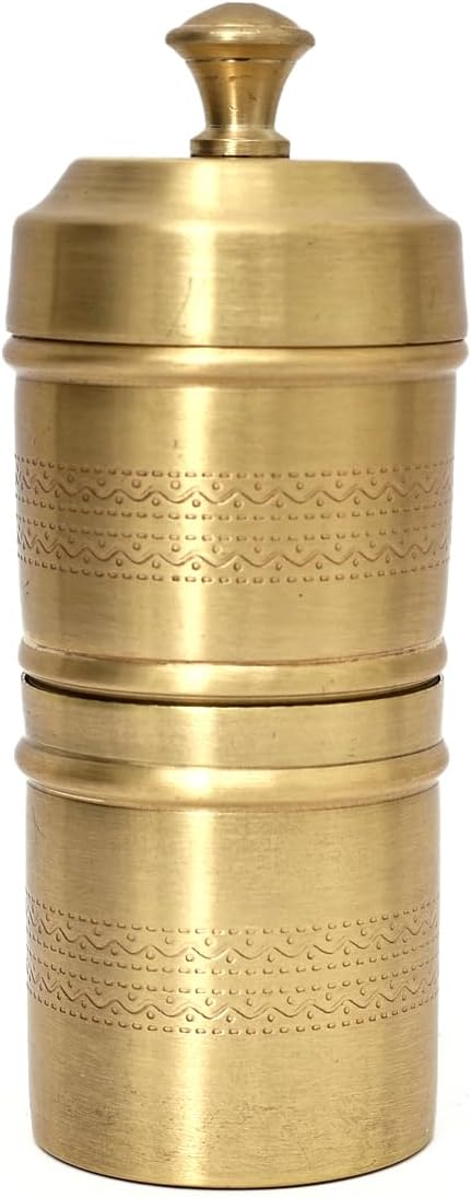 NATRIEL Traditional Brass Filter Coffee Maker Brass South Indian Drip Sytle Decoction Liquid Maker Coffee Filter Vessel Utensil Kumbakonam Degree Coffee Filter For Home (Option-02)
