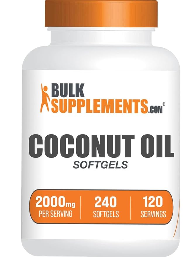 BulkSupplements.com Coconut Oil Softgels - Cold Pressed Coconut Oil for Hair and Skin Support Herbal Supplement - Gluten Free 2 Softgels per Serving (2000mg) 240 Count (Pack of 1)