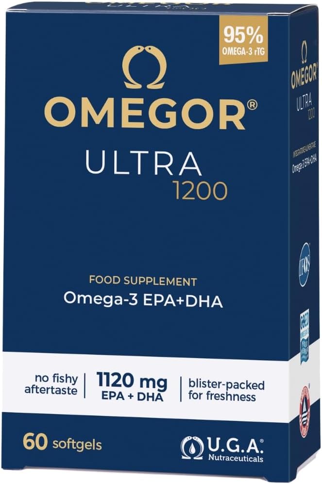 OMEGOR Omega 3 Fish Oil 1200mg Ultra - 610mg EPA and 510 DHA Omega3 IFOS Certified - High Bioavailability and No Aftertaste (60 Caps)