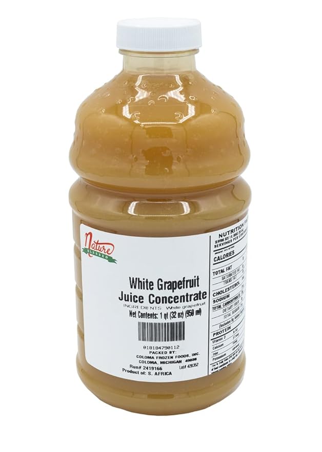 Nature Blessed 100% Pure White Grapefruit Fruit Juice Concentrate - 1 Quart (1/32 fl oz bottle) Applications: Excellent for Home Wine Making Brewing Distilling Smoothies Mead Jelly