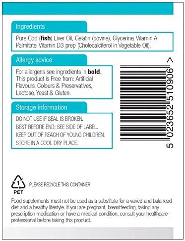 Natures Aid Cod Liver Oil (High Strength) 1000mg 90 Softgels - 5 Pack