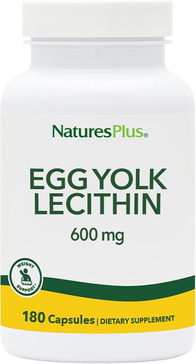NaturesPlus Egg Yolk Lecithin - 600 mg 180 Capsules - Soy Free Gluten Free - 90 Servings
