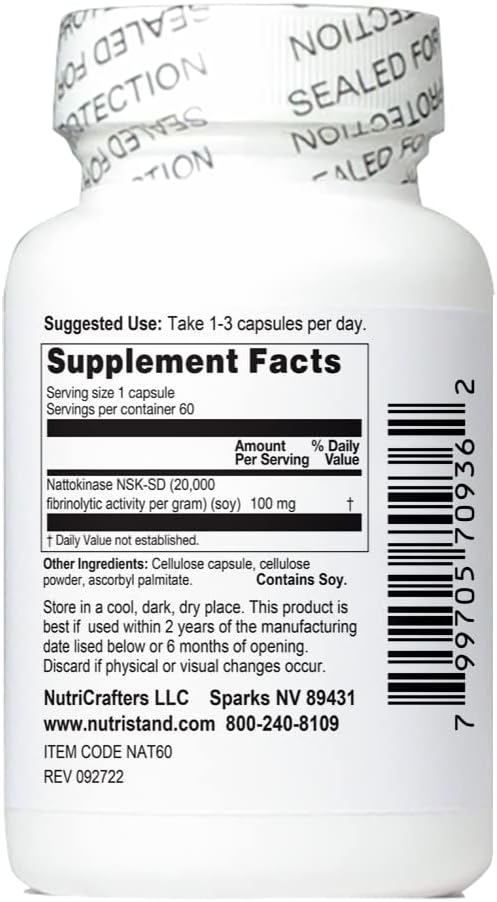 Nattokinase 2000 Units 60 Caps. Cardiovascular Superfood of Japan - Made in The USA with Japanese NSK-SD Nattokinase. The Original and Most Studied Nattokinase Brand. (1 Bottle of 60 Capsules)