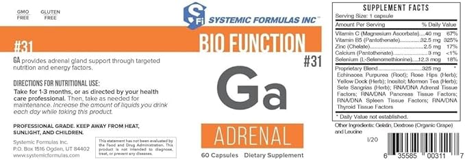 Systemic Formulas Ga Adrenal Energy Support: #31 - Ga - Adrenal Cortex Support 60 Capsules (Pack of 2) and 7 Day Pill Organizer