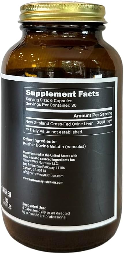 Lamb Liver Regeneratively Raised in New Zealand (180 Capsules) 100% Grass-Fed &amp 100% Grass-Finished 30 Day Supply at 6 Capsules Daily (Kosher Bovine Gelatin Capsules)