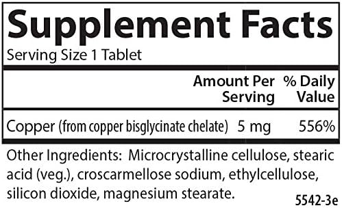 Carlson - Chelated Copper 5 mg Superior Absorption Circulation Health Nerve Function &amp Immune Support 250 Tablets