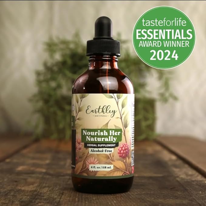 Earthley Wellness Nourish Her Naturally Liquid Botanical Multivitamin for Women with Raspberry Leaf Dandelion Leaf Alfalfa and Nettles Supports Energy Gut Health and Wellness (4oz Nourish Her)