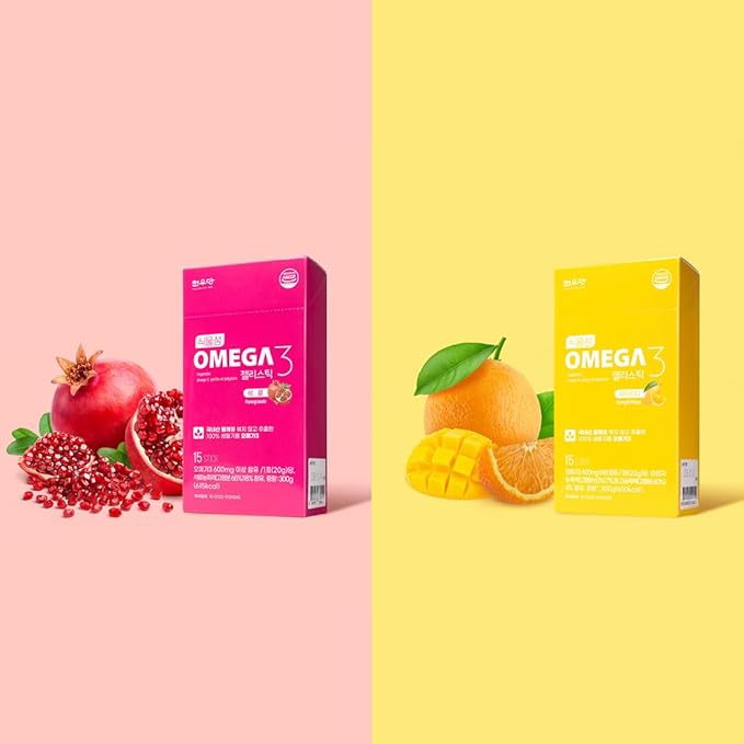 Chunwoodang Plant-Based Omega-3 Jelly Stick with Korean Perilla Oil (0.7 oz x 15 Sticks) (0.7 oz x 15 Sticks Pomegranate)