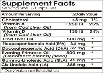 Cod Liver Oil Concentrate 500mg and Evening Primrose 500mg // 200 Capsules // Pure // by PureControl Supplements