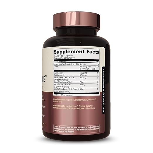 Live Conscious Beyond Hormone Daily Menopause &amp PMS Supplement - Metabolism Support &amp Healthy Estrogen Balance for Women - Berberine DIM Chaste Tree Berry Maca Root Myo &amp D-Chiro-Inosi