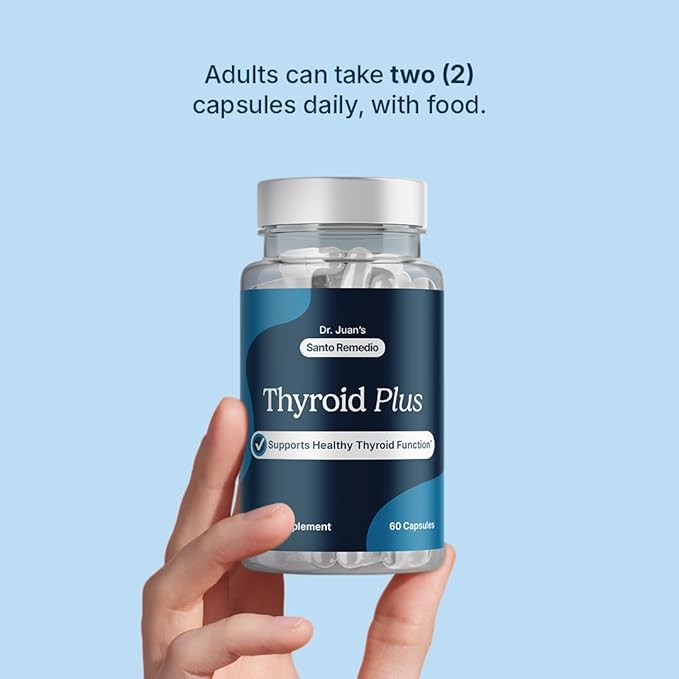 Santo Remedio Thyroid Plus by Dr. Juan Rivera Thyroid Health Support Supplement with Vitamin B12 Iodine Selenium Zinc Copper &amp L-Tyrosine 60 Capsules 30 Servings