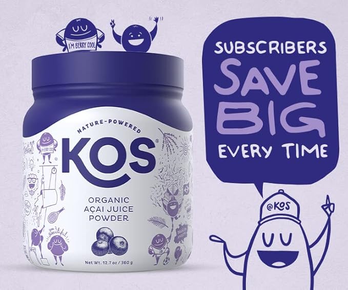 KOS Organic Acai Juice Powder - USDA Certified Organic Plant Based Superfood Antioxidants Superberry from Brazil Great for Smoothies and Bowls 0g Sugar Vegan Gluten-Free Non-GMO - 120 Servings
