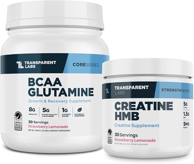 Transparent Labs BCAA Glutamine Powder (30 Servings Strawberry Lemonade) &amp Creatine HMB (30 Servings Strawberry Lemonade)