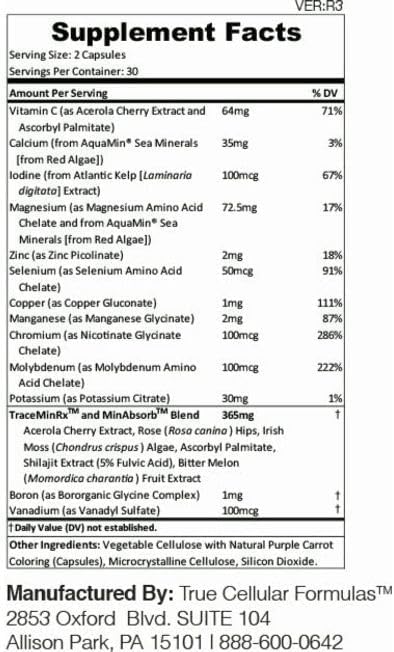 True Cellular Formulas MIN12Absorb™ Essential &amp Trace Mineral Complex | Soy-Free Non-GMO Vegan 30-Day Supply - Enhanced Absorption for Cellular Health and Daily Vitality