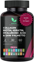 Multi Collagen Hair Pills - Biotin 10000mcg Keratin &amp Hyaluronic Acid - Hair Growth - Hair Skin &amp Nails Vitamins &amp DHT Blocker - Vitamin E Folic Acid Pumpkin Seed MSM Saw Palmetto 60 Ve