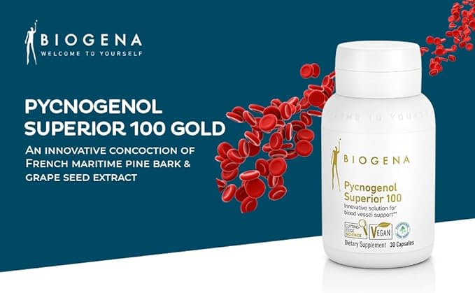 Biogena Pycnogenol 100 mg Gold with Premium Patented French Maritime Pine Bark Extract (Pinus Pinaster) to Support Blood Circulation