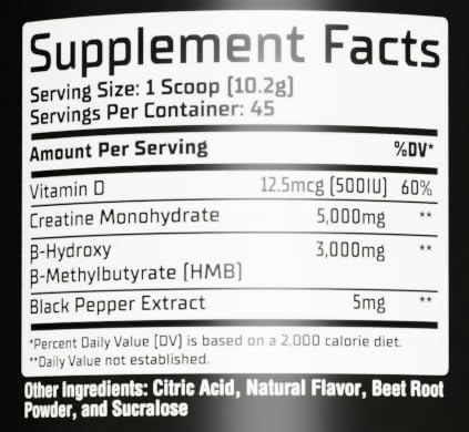 GMU SPORT Creatine HMB Powder – 45 Servings – 5g Creatine Monohydrate + 3g HMB + Piperine – Muscle Growth Strength &amp Recovery | Strawberry Lemonade Drink Mix for Men &amp Women