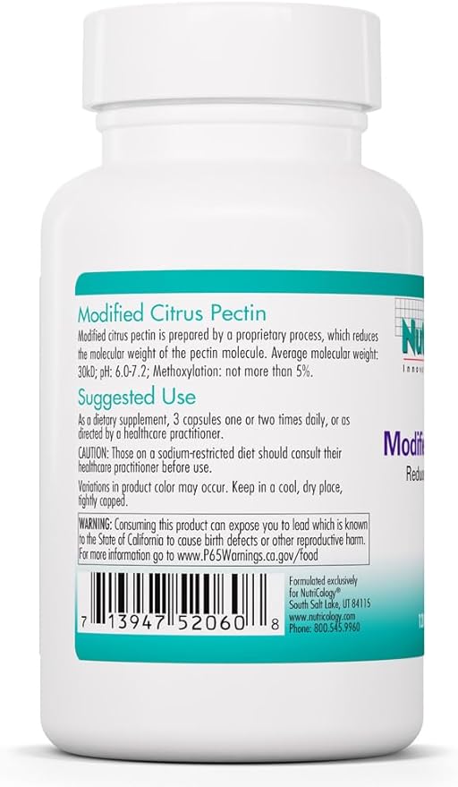 Nutricology Modified Citrus Pectin - 1.5 g Modified Citrus Pectin - Supports Gastrointestinal Cleansing - Vegetarian Capsules - Hypoallergenic Formula - 40 Servings - 120 Capsules