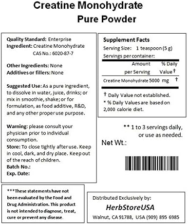 Pure Creatine Monohydrate Crystalline Powder 80 mesh 2270 Grams (5.0 lb)