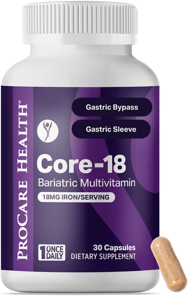 ProCare Health Bariatric Multivitamin with Iron 18mg (30 Easy to Swallow Capsules) - Post Op Bariatric Vitamins for Gastric Bypass Pills - Must Haves for Sleeve Patients (1 Month Supply)