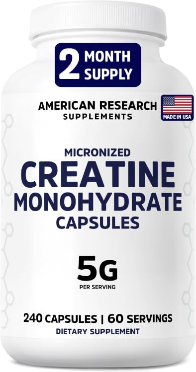 Creatine Monohydrate Capsules 5G | 60 Servings | Vegan | 4 Caps per Serving | Micronized Creatine Pills 5000mg | 240 Capsules | Creatine Pills For Men &amp Women | 2 Months Supply | Made Without Fill