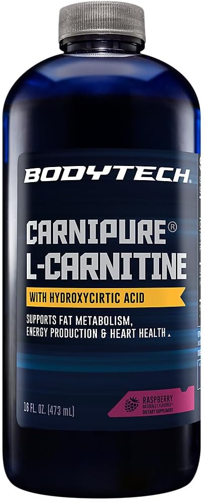 BodyTech L-Carnitine 1100mg - Supports Fat Metabolism Energy Production &amp Muscle Recovery - Raspberry (16 fl oz)