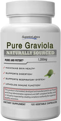 Superior Labs Graviola 1200mg Pure Natural Non-GMO Herbal Antioxidant Immune &amp Respiratory Support Promotes Healthy Skin Cell Growth &amp Balanced Mood High-Potency Extract 120 Veg Capsules