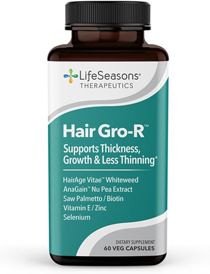 LifeSeasons Hair Gro-R - Clinically Studied Ingredients - Support Thickness Growth &amp Less Thinning - Reduce Hair Loss &amp Encourage Regrowth - Biotin Zinc Selenium &amp AnaGain Nu Pea Extract -