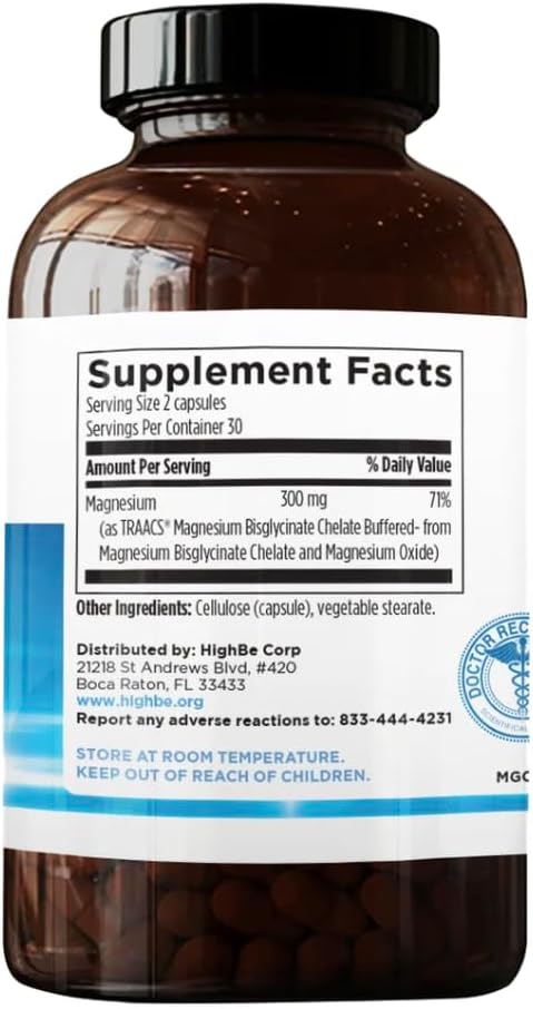 Magnesium Glycinate Supplement 60 Vegetarian Capsules Dietary Stress Support Muscle Relaxation Formula