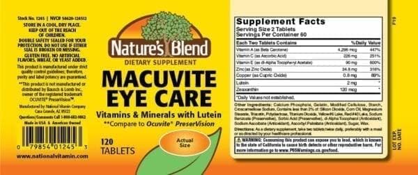 Natures Blend Macuvite Eye Care 120 tabs Pack of 2