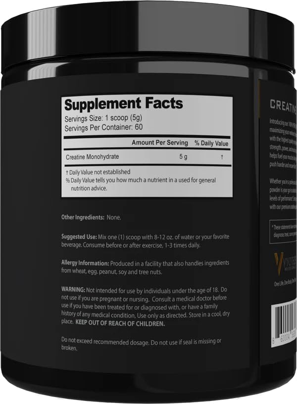 Vyotech Pure Creatine Monohydrate Powder | Aids in Muscle Strength Performance &amp Recovery | 5g Per Serving | Unflavored | 60 Servings | Gluten-Free Dairy-Free Soy-Free No Sugar or Wheat | Made in