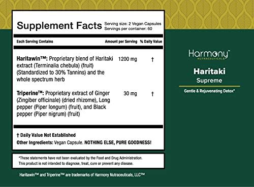 Haritaki Supreme Dr Gumman's Clinical Grade Highest Potency Maximum Bioavailabity Harmony Nutraceuticals 120 Vegan Capsules