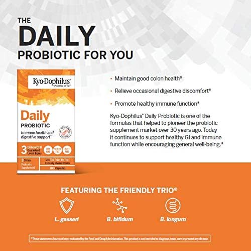 Kyo-Dophilus Daily Probiotic - Immune &amp Digestive Health Support* - Clinically Studied Friendly Trio Strains - Adult Probiotic Capsules - 180 Capsules (90 Servings)