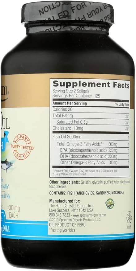 Spectrum Essentials - Fish Oil 250 Softgels by Spectrum