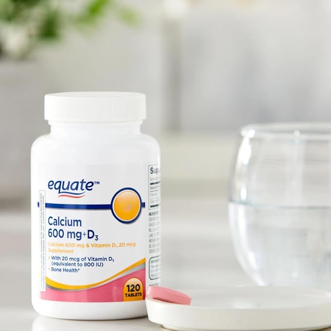 Equate Calcium 600 mg + Vitamin D3 20 mcg (800 IU) Tablets Dietary Supplement 120 Count Sticker