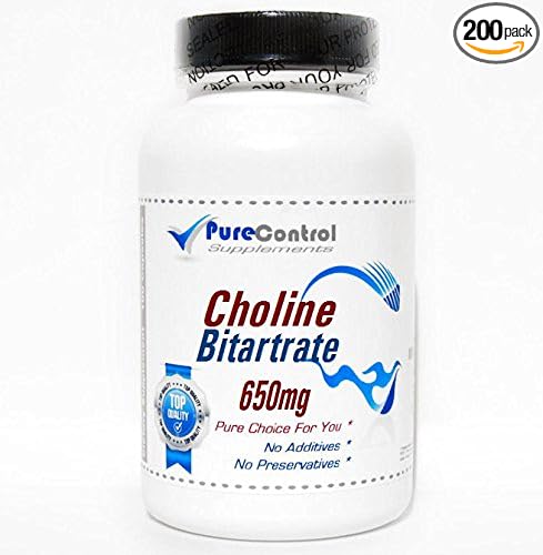 Choline Bitartrate 650mg // 200 Capsules // Pure // by PureControl Supplements